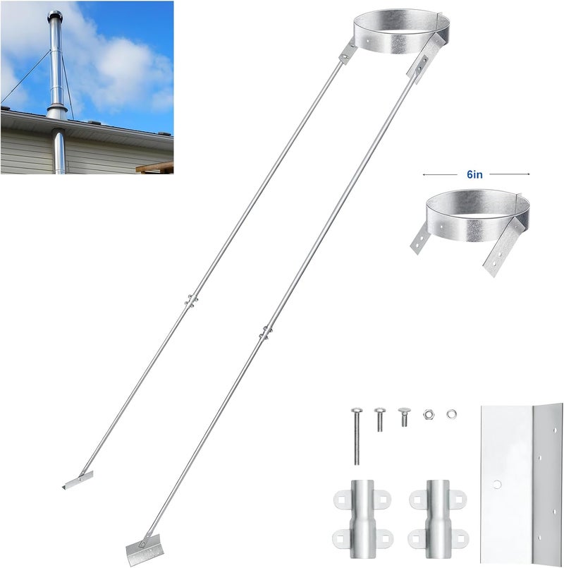 Ebusin 2025 Update Silver Plated High-End 6" Extended Roof Bracket Supports Chimney Stove Pipe for DuraVent Triple Wall 2" I.D ,Suitable for All Outer Diameters of 6", Stability Against Wind & Snow - Image 1